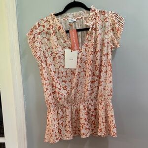 Voy Women's Floral Peplum Blouse - Orange and White